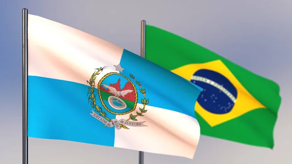 Bandeira 3D do Rio de Janeiro acenando no vento . — Fotografia de Stock