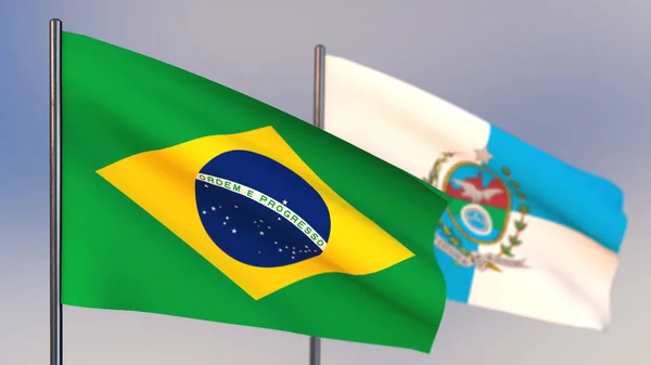 Rio De Janeiro Bandiera 3D sventola nel vento . — Foto Stock