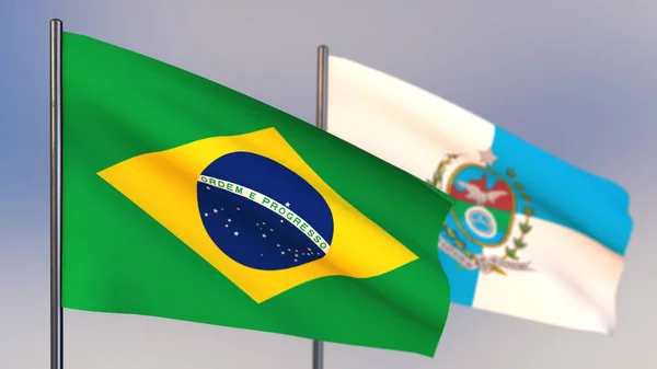 Rio de Janeiro 3D flagga viftande i vinden. — Stockfoto