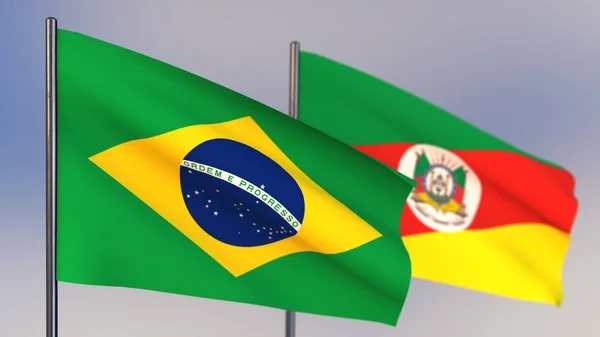Ріо-Гранде-ді-Сул 3D прапор розмахуючи в вітрі. — стокове фото