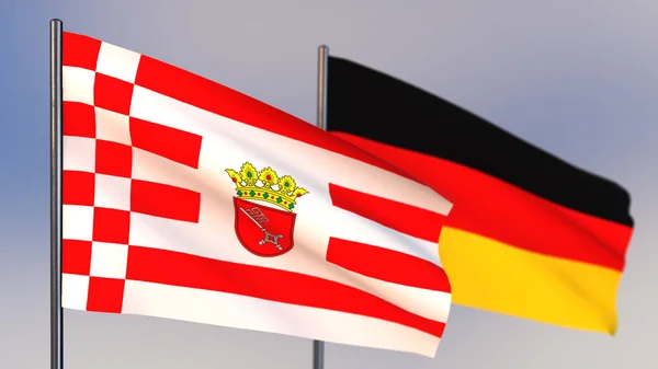 Bandera de Bremen 3D ondeando en el viento . — Foto de Stock