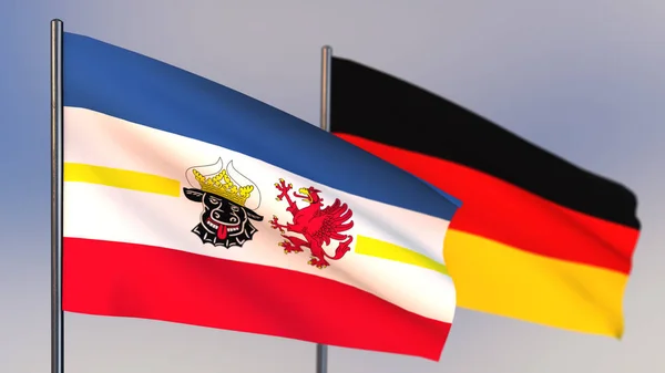 Mecklenburg-Voor-Pommeren 3D vlag zwaaiende in de wind. — Stockfoto