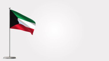 Kuveyt bayrak direğinde 3d dalgalanan bayrak illüstrasyonu.