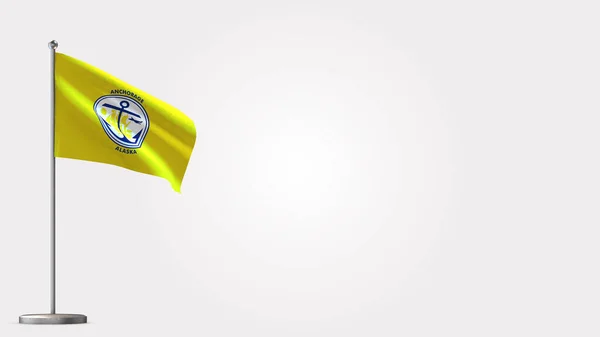 Ancoragem Alaska 3D acenando ilustração bandeira no mastro . — Fotografia de Stock