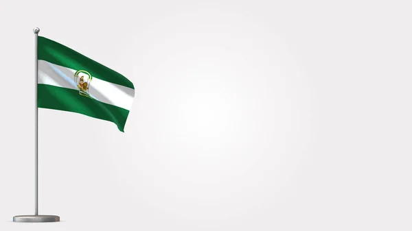 Ilustración de la bandera de Andalucía 3D ondeando el asta de la bandera . — Foto de Stock