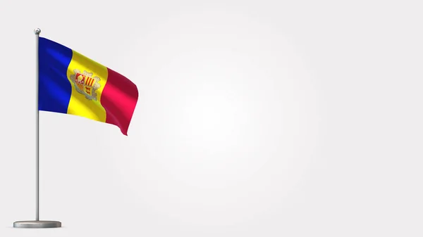 Andorra 3D waving flag illustration on flagpole. — Stock Photo, Image