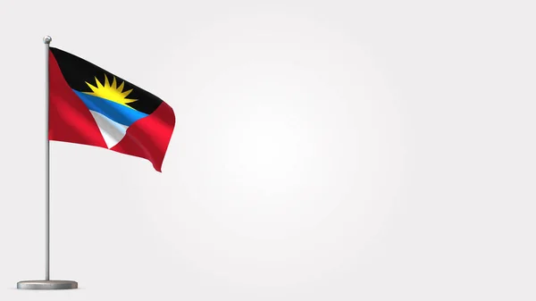 Antigua e Barbuda 3D acenando bandeira ilustração no mastro . — Fotografia de Stock