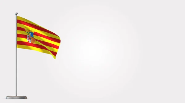 Aragon 3D Fahnenschwenken Illustration auf Fahnenmast. — Stockfoto