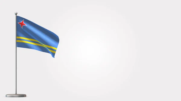 Aruba 3d viftande flagga illustration på flaggstång. — Stockfoto