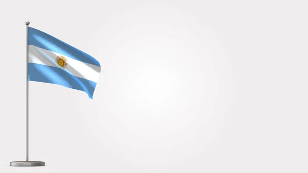 Аргентина 3D размахивание флагом на флагштоке . — стоковое фото