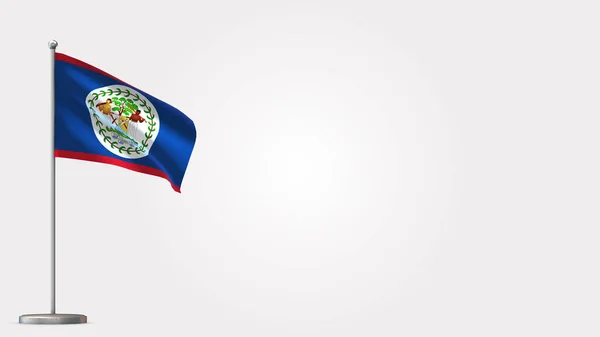 Belize 3D acenando ilustração bandeira no mastro . — Fotografia de Stock