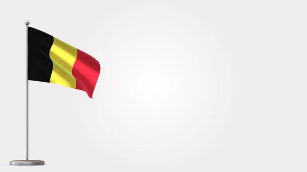 België 3d zwaaiende vlag illustratie op vlaggenmast. — Stockfoto