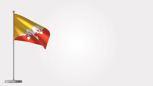 Bhután 3d integető zászló illusztráció zászlórúdra. — Stock Fotó