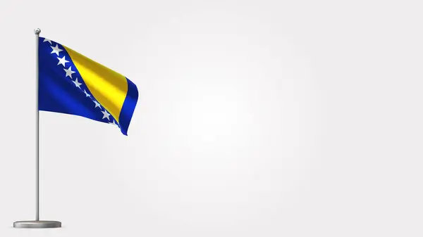 Босния и Герцеговина 3D с флагом на флагштоке . — стоковое фото