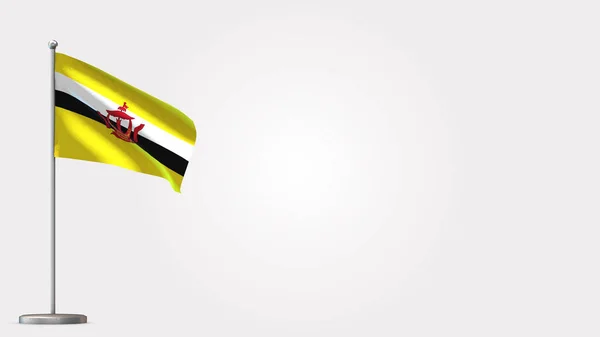 Brunei 3d machając flagą ilustracja na maszcie flagowym. — Zdjęcie stockowe