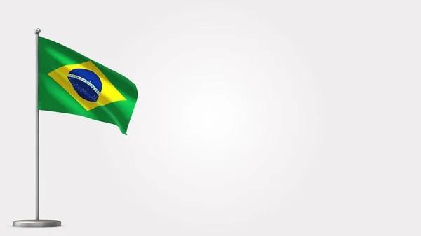 Brésil Illustration de drapeau agitant 3D sur mât de drapeau . — Photo