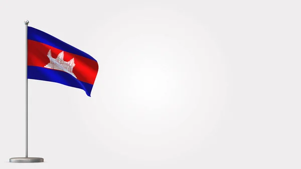 Kambodzsa 3d lengő zászló illusztráció zászlórúdra. — Stock Fotó