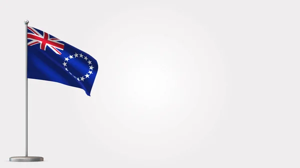 Cook Islands 3D sventola bandiera illustrazione su pennone . — Foto Stock