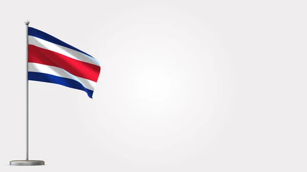 Иллюстрация флага Коста-Рики 3D на флагштоке . — стоковое фото