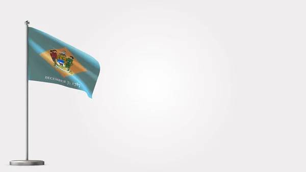 Delaware 3D mávání vlajky ilustrace na stožáru. — Stock fotografie