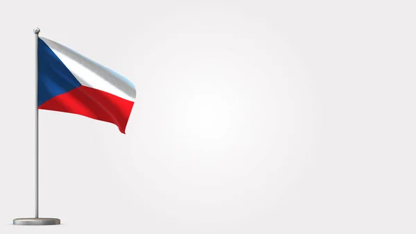 Česká republika 3D vlnění vlajky ilustrace na stožáru. — Stock fotografie