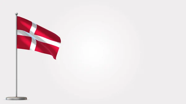 Danemark Illustration de drapeau agitant 3D sur mât de drapeau . — Photo