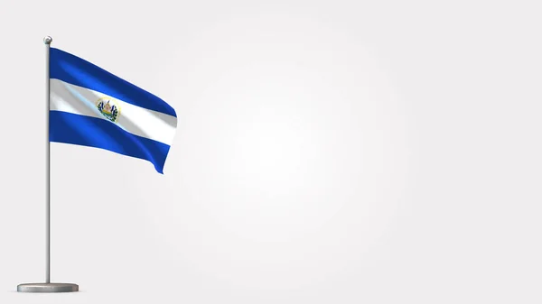 Salwador 3d machając flagą ilustracja na maszcie flagowym. — Zdjęcie stockowe