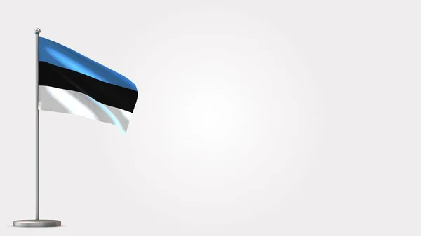 Estonsko 3D mávání vlajky ilustrace na vlajkovém stožáru. — Stock fotografie