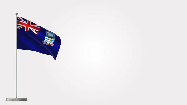 Νήσοι Φώκλαντ 3d κυματίζει σημαία εικονογράφηση σε κοντάρι. — Φωτογραφία Αρχείου