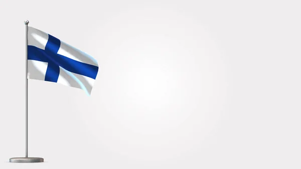 Finland 3d zwaaiende vlag illustratie op vlaggenmast. — Stockfoto