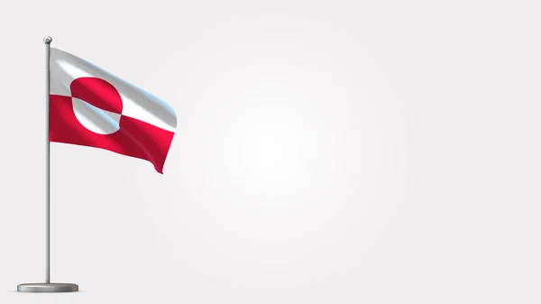 Grónsko 3D mávání vlajky ilustrace na stožáru. — Stock fotografie