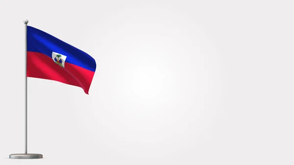Haïti 3d zwaaiende vlag illustratie op vlaggenmast. — Stockfoto