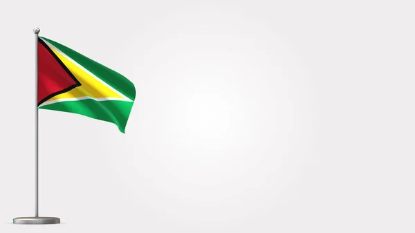 Guyana 3d zwaaiende vlag illustratie op vlaggenmast. — Stockfoto