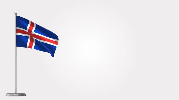Islandia 3d machając flagą ilustracja na maszcie flagowym. — Zdjęcie stockowe