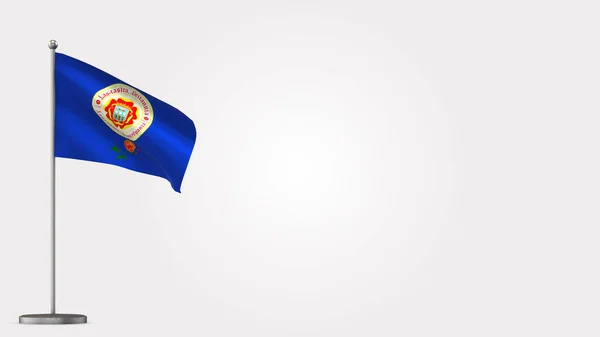 Lancaster Pennsylvania 3D waving flag illustration on flagpole. — Stock Photo, Image