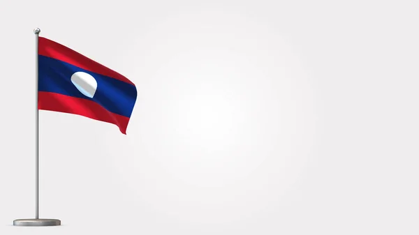Laos 3D viftande flagga illustration på flaggstång. — Stockfoto