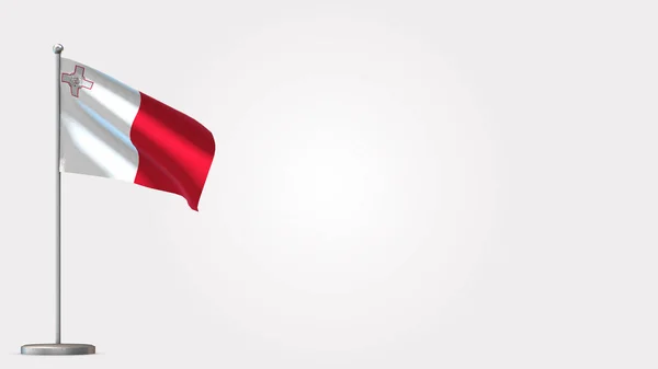 Málta 3d lengő zászló illusztráció zászlórúdra. — Stock Fotó