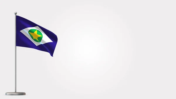 Ilustración de la bandera ondeante Mato Grosso 3D en asta de bandera . —  Fotos de Stock