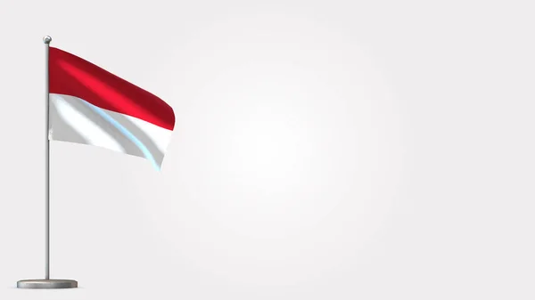 Monako 3d machając flagą ilustracja na maszcie flagowym. — Zdjęcie stockowe