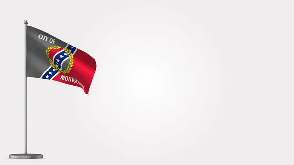 蒙哥马利 · 阿拉巴马在旗杆上挥动国旗插图. — 图库照片