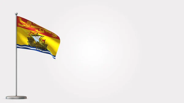 Nuevo Brunswick 3D ondeando bandera ilustración en asta de la bandera . —  Fotos de Stock