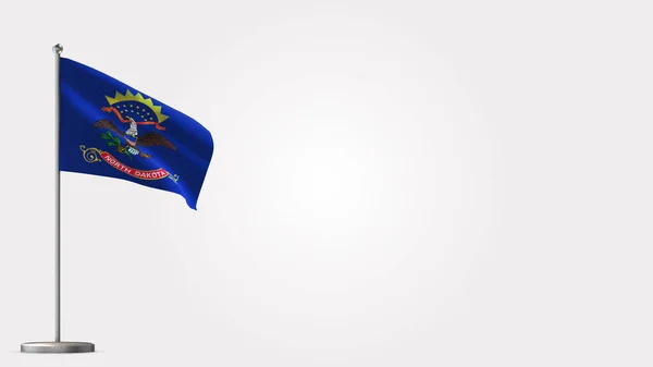 North Dakota 3d zwaaien vlag illustratie op vlaggenmast. — Stockfoto