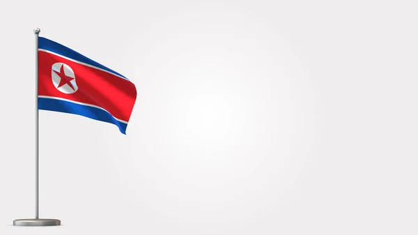 Corea del Norte 3D ondeando bandera ilustración en asta de la bandera . — Foto de Stock
