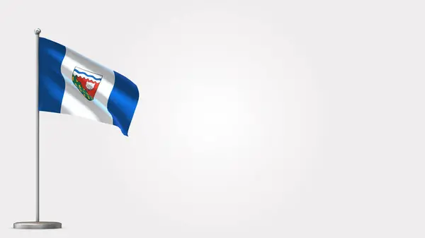 Northwest Territories 3d zwaaiende vlag illustratie op vlaggenmast. — Stockfoto