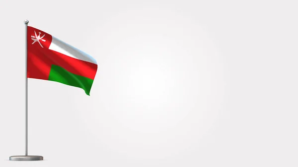 Omán 3d integető zászló illusztráció zászlórúdra. — Stock Fotó