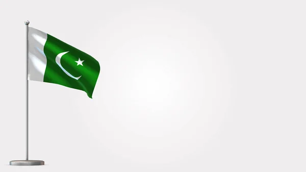 Pakistan 3D viftande flagga illustration på flaggstång. — Stockfoto