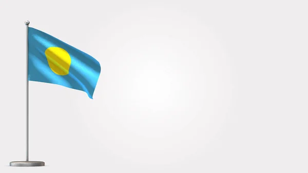 Illustration du drapeau agitant Palau 3D sur mât de drapeau . — Photo