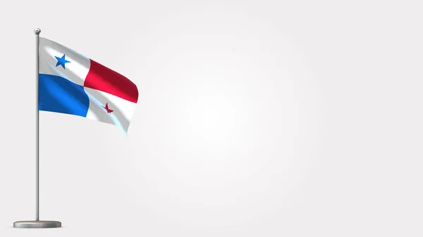 Panamá Ilustración de bandera ondeante 3D en asta de bandera . —  Fotos de Stock