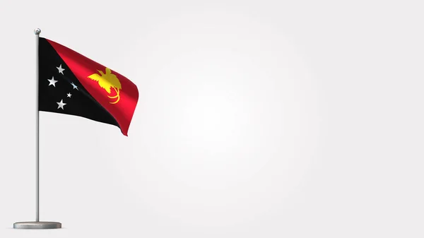 Папуа Нова Гвінея 3d розмахуючи прапором ілюстрація на флагштоку. — стокове фото