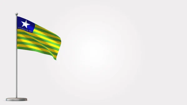 Illustration du drapeau d'agitation 3D Piaui sur mât de drapeau . — Photo